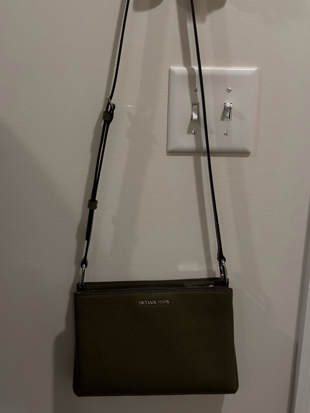Michael Kors dark Olive Green Pebbled Leather Crossbody Bag